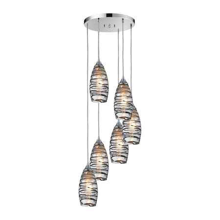 Elk Lighting Twister 6-Lght Round Pendant Fixture in Polished Chrm w/Sculpted Glass 31338/6R-VINW